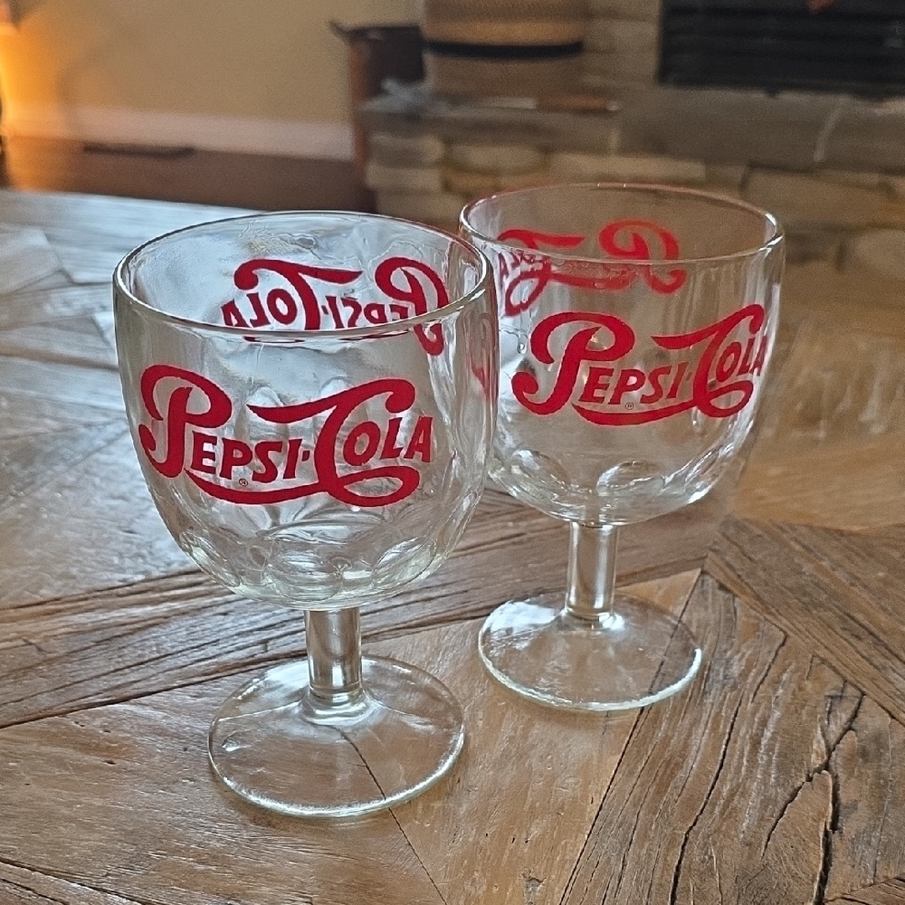2 very cool heavy 1970's vintage Thumbnail PEPSI COLA goblet glasses!